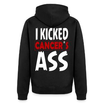I Kicked Cancer´s Ass shirt cancer survivor - Unisex Premium Bio Zip Hoodie - Schwarz - Hinten - Nico (187cm)