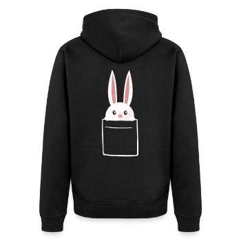 kleiner Taschen Hase - Unisex Premium Bio Zip Hoodie - Schwarz - Hinten - Nico (187cm)