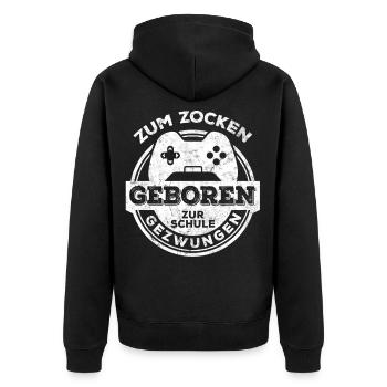 Gamer Schule Zocken Konsole Gamepad - Unisex Premium Bio Zip Hoodie - Schwarz - Hinten - Nico (187cm)