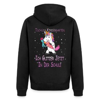 Einhorn Glitzer in der Schule Schulkind Geschenk - Unisex Premium Bio Zip Hoodie - Schwarz - Hinten - Nico (187cm)