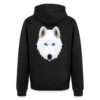 Wolf weißer Wolf blaue Augen Polygon - Unisex Premium Bio Zip Hoodie - Schwarz - Hinten - Nico (187cm)