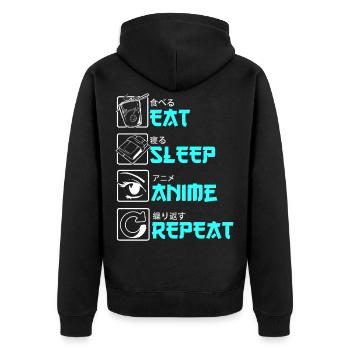 Eat Sleep Anime Repeat Ramen Manga Geek Geschenk - Unisex Premium Bio Zip Hoodie - Schwarz - Hinten - Nico (187cm)