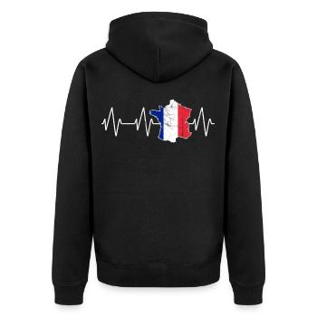 Frankreich Herzschlag Franzose Geschenkidee - Unisex Premium Bio Zip Hoodie - Schwarz - Hinten - Nico (187cm)