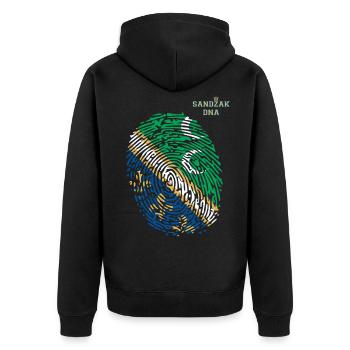 Sandzak DNA Proud Sandzak Roots - Unisex Premium Organic Zip Hoodie - black - Back - Nico (187cm)