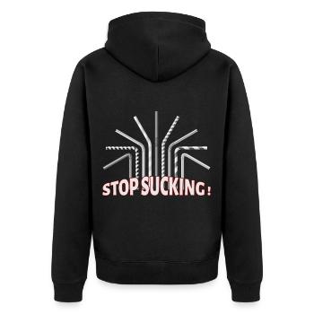 Environmental protection Plastic-free no plastic recycling - Unisex Premium Organic Zip Hoodie - black - Back - Nico (187cm)
