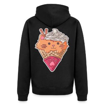 Cat ice cream wafer Stubentiger fun kids gift - Unisex Premium Organic Zip Hoodie - black - Back - Nico (187cm)
