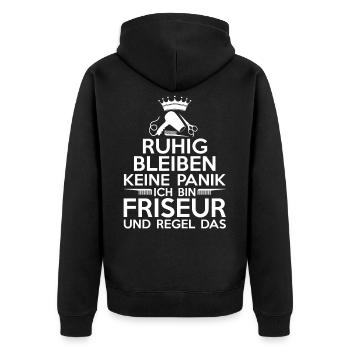 Friseur Lustiger Spruch Friseurin Haare Geschenk - Unisex Premium Bio Zip Hoodie - Schwarz - Hinten - Nico (187cm)