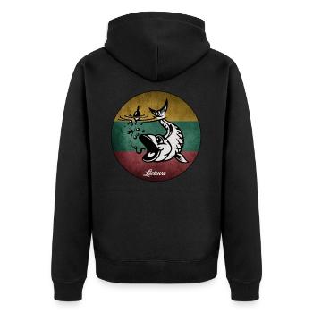Lithuanian Fishermen. Cool Lietuva - Unisex Premium Organic Zip Hoodie - black - Back - Nico (187cm)