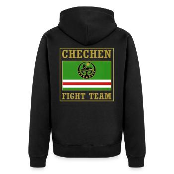 Chechnya Fight Team. Chechen Flag - Unisex Premium Bio Zip Hoodie - Schwarz - Hinten - Nico (187cm)