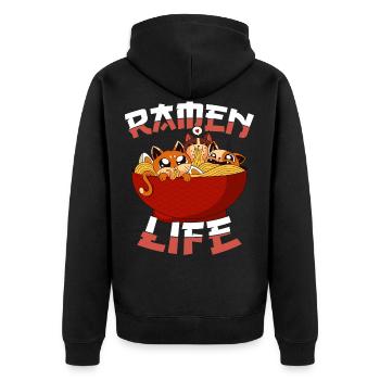 Ramen Kawaii Katzen Japan Essen Anime Geschenk - Unisex Premium Bio Zip Hoodie - Schwarz - Hinten - Nico (187cm)