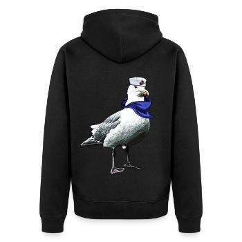 Seefahrer Möwe | Yolo-Artwork - Unisex Premium Bio Zip Hoodie - Schwarz - Hinten - Nico (187cm)