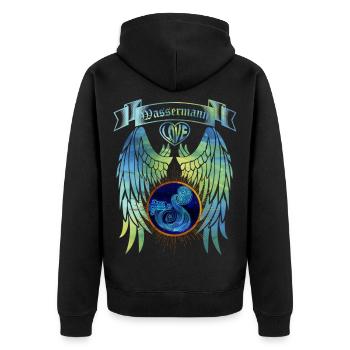 Aquarius - Unisex Premium Organic Zip Hoodie - black - Back - Nico (187cm)