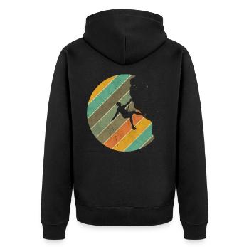 Kletter Retro Wander Berge Karabiner Geschenk - Unisex Premium Bio Zip Hoodie - Schwarz - Hinten - Nico (187cm)