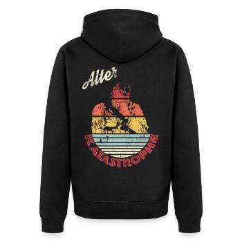 Alter Katastrophe im Vintage Retro Style - Unisex Premium Bio Zip Hoodie - Schwarz - Hinten - Nico (187cm)