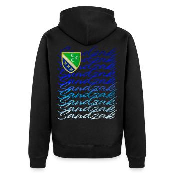 Sandzak DNA Proud Sandzak Roots colorfull sandzak - Unisex Premium Organic Zip Hoodie - black - Back - Nico (187cm)