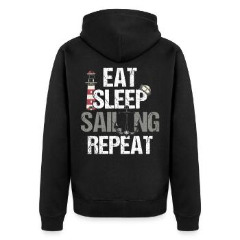 Kapitän Seemann Eat Sleep Sailing Repeat - Unisex Premium Bio Zip Hoodie - Schwarz - Hinten - Nico (187cm)