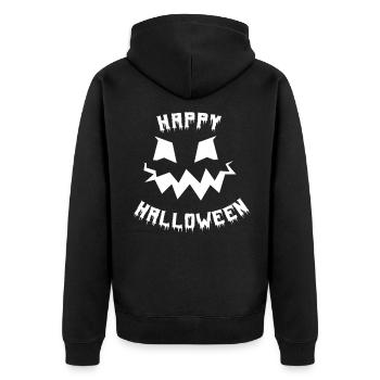 Happy Halloween Kürbis Gesicht - Unisex Premium Bio Zip Hoodie - Schwarz - Hinten - Nico (187cm)