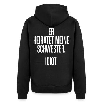 JGA Junggesellenabschied Lustig Bruder Der Braut - Unisex Premium Bio Zip Hoodie - Schwarz - Hinten - Nico (187cm)