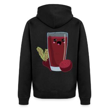 Rote Beete Saft mit Kawaii Illustration - Unisex Premium Bio Zip Hoodie - Schwarz - Hinten - Nico (187cm)
