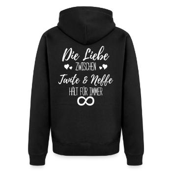 Tante Neffe Liebe Coole Geschenkidee - Unisex Premium Bio Zip Hoodie - Schwarz - Hinten - Nico (187cm)