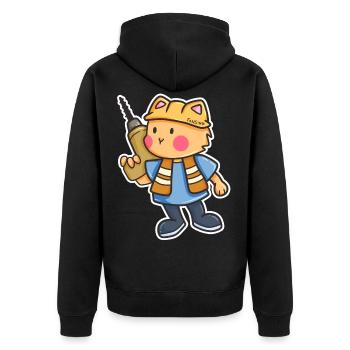 Katze Bohrmaschine Baustelle Helm Kinder Geschenk - Unisex Premium Bio Zip Hoodie - Schwarz - Hinten - Nico (187cm)