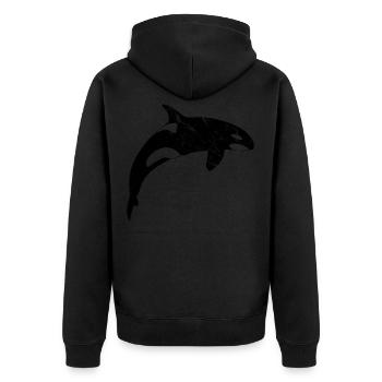 Orca Wal Vintage - Unisex Premium Bio Zip Hoodie - Schwarz - Hinten - Nico (187cm)