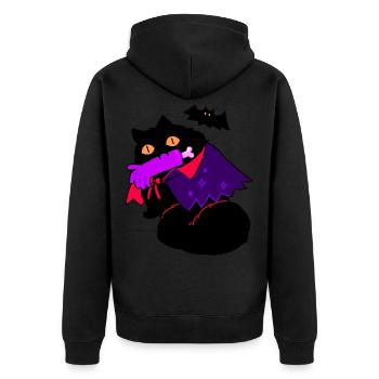 Cat Halloween bat scary gift - Unisex Premium Organic Zip Hoodie - black - Back - Nico (187cm)