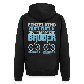 Bruder Zocker Gamer Gaming Geek Geschenk Süß - Unisex Premium Bio Zip Hoodie - Schwarz - Hinten - Nico (187cm)