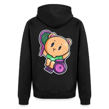 Rollstuhl Lähmung Sport Tennis Behinderung Bär - Unisex Premium Bio Zip Hoodie - Schwarz - Hinten - Nico (187cm)