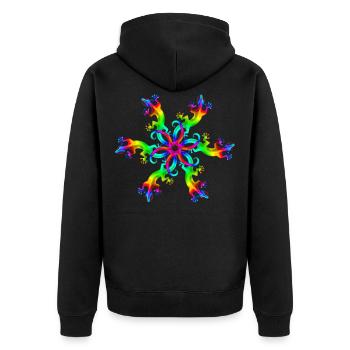 Gecko, Regenbogen, Mandala, Goa, Trance, Psytrance - Unisex Premium Bio Zip Hoodie - Schwarz - Hinten - Nico (187cm)