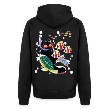 Cat Turtle Dive Fish Sea Gift - Unisex Premium Organic Zip Hoodie - black - Back - Nico (187cm)