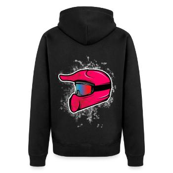 Motocross Helm Pink - Unisex Premium Bio Zip Hoodie - Schwarz - Hinten - Nico (187cm)