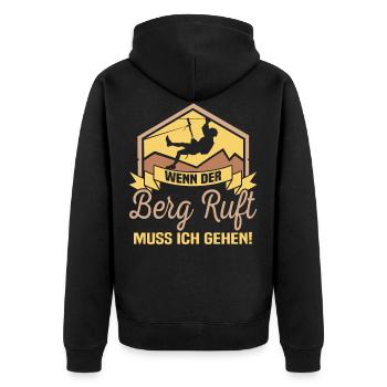 Berg Bergluft Lustig Spruch Geschenk Wandern Retro - Unisex Premium Bio Zip Hoodie - Schwarz - Hinten - Nico (187cm)