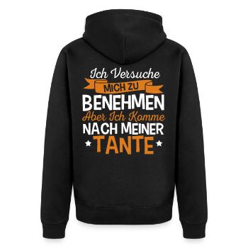 Lustig Spruch Tante Tanten Familie Geschenk - Unisex Premium Bio Zip Hoodie - Schwarz - Hinten - Nico (187cm)