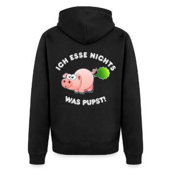 ich esse nichts was pupst - Unisex Premium Bio Zip Hoodie - Schwarz - Hinten - Nico (187cm)