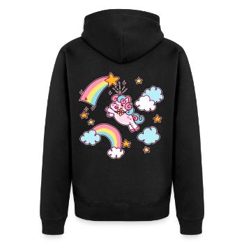 Einhorn Unicorn Regenbogen Sternschnuppe Geschenk - Unisex Premium Bio Zip Hoodie - Schwarz - Hinten - Nico (187cm)