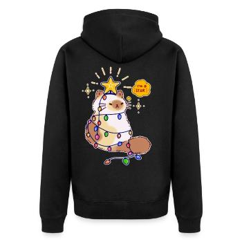 Cat String Light Star Christmas Tree Gift - Unisex Premium Organic Zip Hoodie - black - Back - Nico (187cm)
