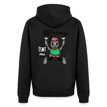 Hallo! Erhalten Sie dieses einzigartige - Unisex Premium Bio Zip Hoodie - Schwarz - Hinten - Nico (187cm)