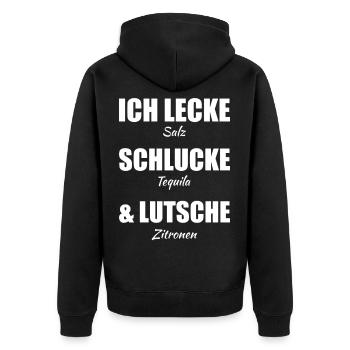 Lecke Salz Schlucke Tequila und Lutsche Zitronen - Unisex Premium Bio Zip Hoodie - Schwarz - Hinten - Nico (187cm)