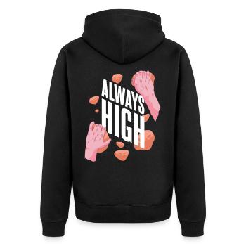 Climber Climbing Funny saying Always High - Unisex Premium Organic Zip Hoodie - black - Back - Nico (187cm)