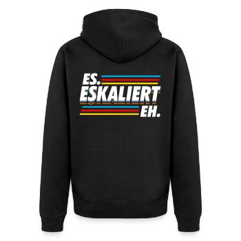 Lustig Es eskaliert eh Partyurlaub Saufen Geschenk - Unisex Premium Bio Zip Hoodie - Schwarz - Hinten - Nico (187cm)