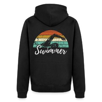 Schwimmen Schwimmer Retro - Unisex Premium Bio Zip Hoodie - Schwarz - Hinten - Nico (187cm)