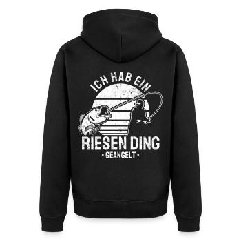 Angler Design mit Angelrute Illustration - Unisex Premium Bio Zip Hoodie - Schwarz - Hinten - Nico (187cm)