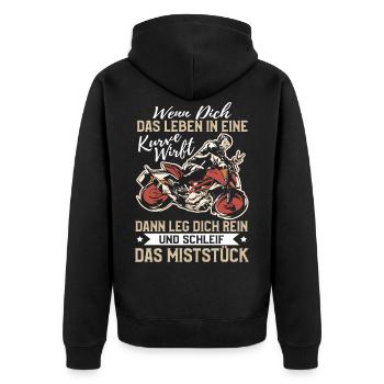 Lustig Motorrad Bike Geschenk Spruch Sarkastisch - Unisex Premium Bio Zip Hoodie - Schwarz - Hinten - Nico (187cm)