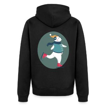 Eisbär Schlittschuhlaufen Weihnachten - Unisex Premium Bio Zip Hoodie - Schwarz - Hinten - Nico (187cm)