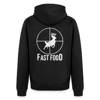 Idée cadeau chasse chasseur FAST FOOD - Veste à capuche bio Premium Unisexe - noir - Dos - Nico (187cm)