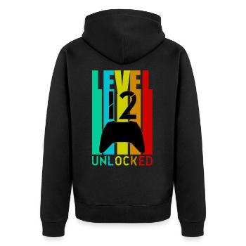 12 Anniversaire Gamer Niveau 12 Débloqué - Veste à capuche bio Premium Unisexe - noir - Dos - Nico (187cm)