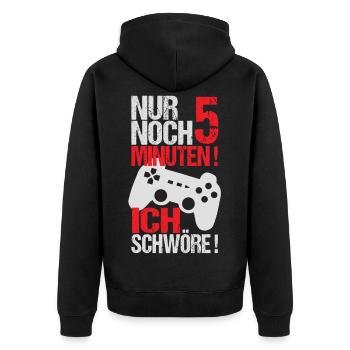Nur noch 5 Minuten! Sytlisches Gaming Shirt - Unisex Premium Bio Zip Hoodie - Schwarz - Hinten - Nico (187cm)