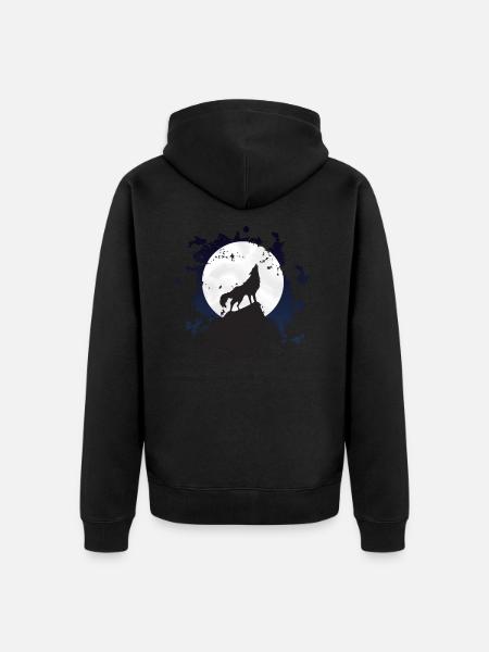 Heulender Wolf Wolf bei Vollmond - Unisex Premium Bio Zip Hoodie - Schwarz
