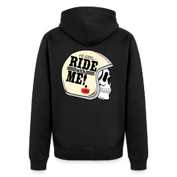 Ein cooles MotocrossTShirt für Reiter "Hi Girl - Unisex Premium Bio Zip Hoodie - Schwarz - Hinten - Nico (187cm)